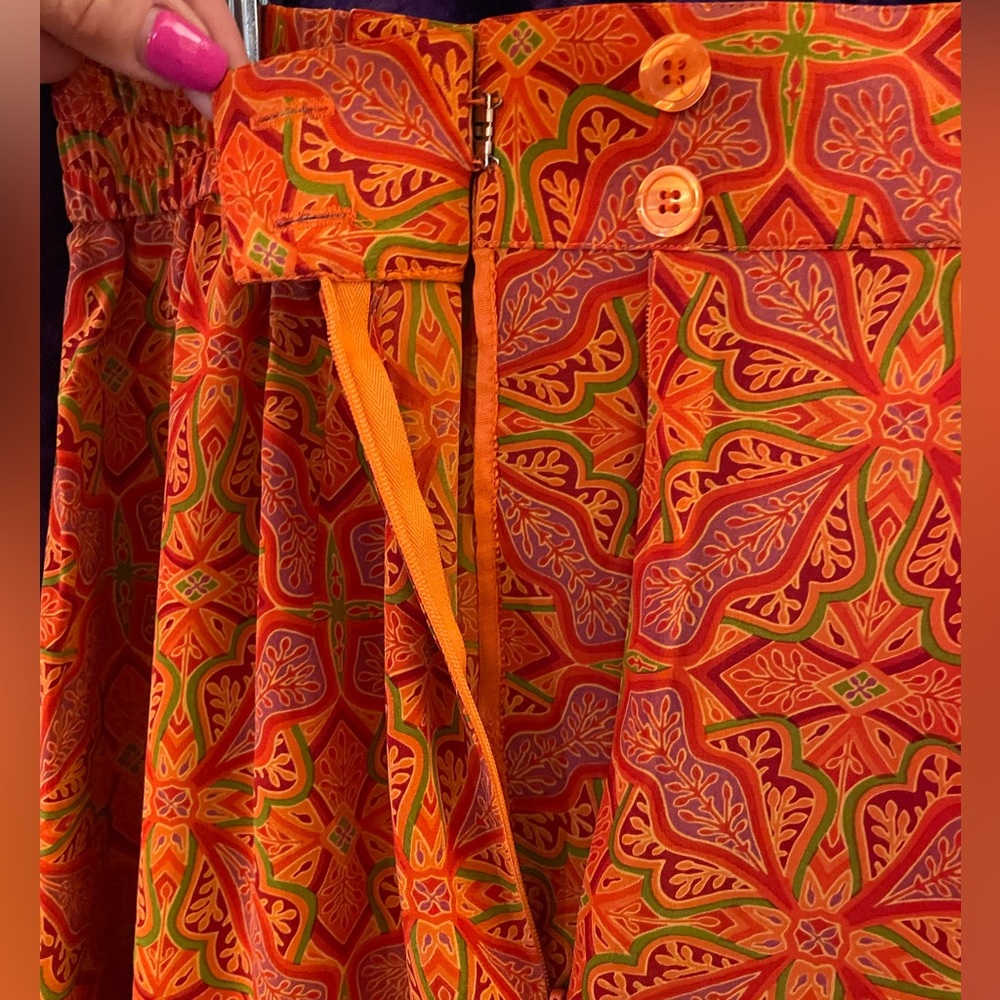 EVAN- PICONE rusty orange & red 100%silk pleated midi-maxi pencil skirt Vintage - Picture 6 of 16